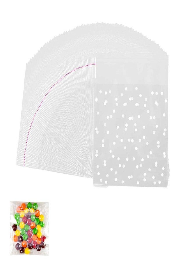 BEFORYOU 200 Clear Treat Bags - DIY Plastic Candy Bags with Self-Adhesive Closure - White Polka Dot (3.94x3.94Inches) - Image 1